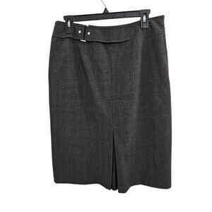 Grey Checkered Belted Midi Skirt Size 8 Medium Below the Knee Office Siren